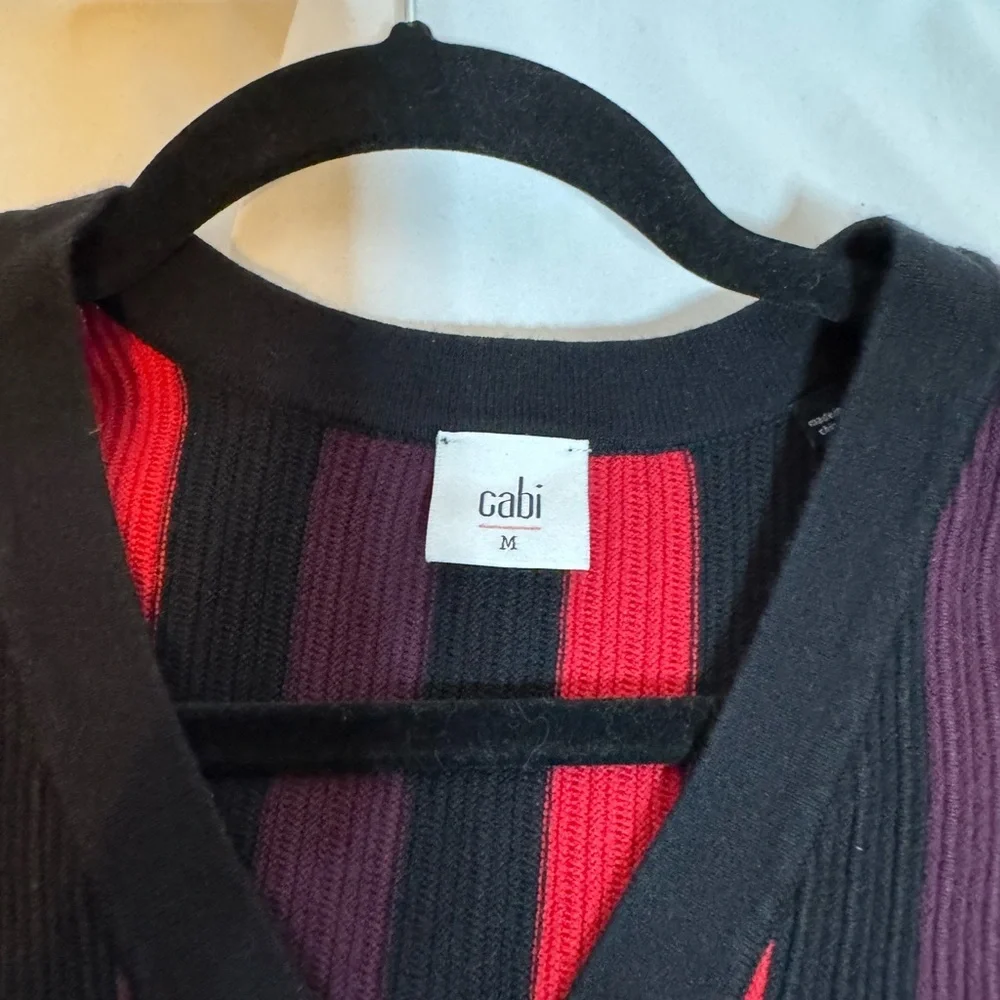 CAbi Red and Black Striped Cardigan Sweater - Picture 2 of 7